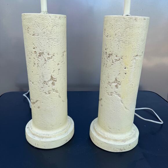 1980's Postmodern Boho Faux Coralstone Plaster Table Column Lamps Pair of 2 - Picture 2 of 8